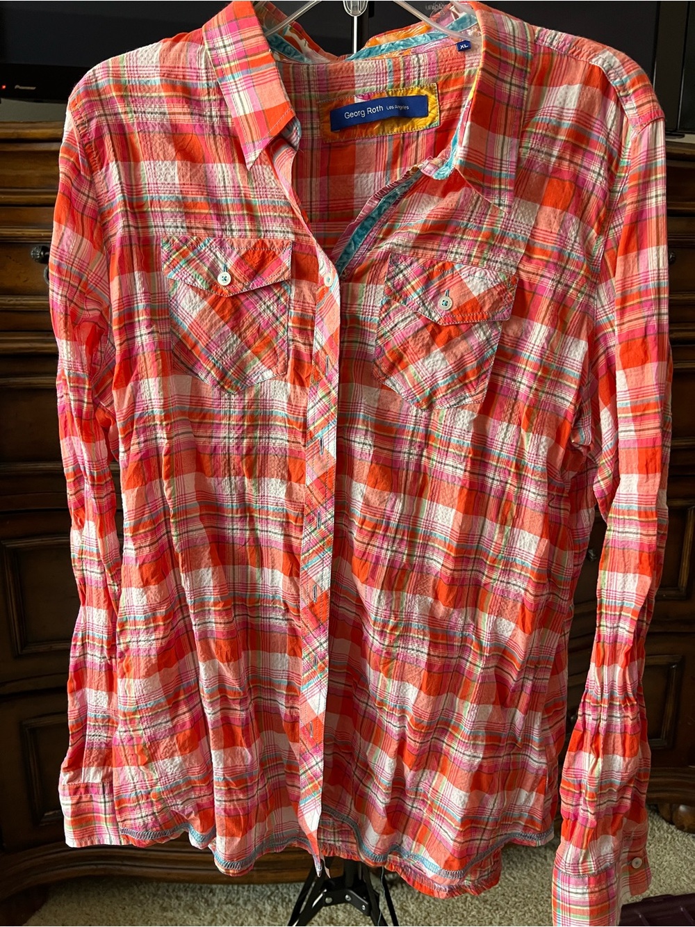 Georg Roth Women's Pink & Orange Plaid Button-Up Shirt